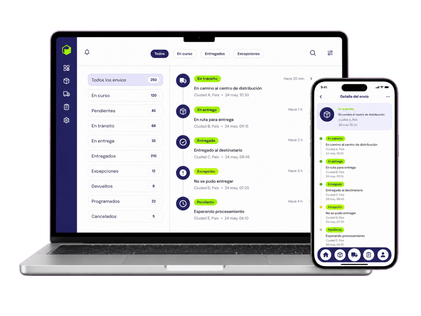 Plataforma logística de Paqueteo en computador y celular